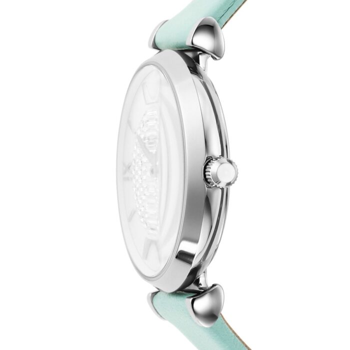 Emporio Armani Gianni T Bar Analog Crystals Silver Dial Blue Leather Strap Watch For Women - AR11443 - Image 4